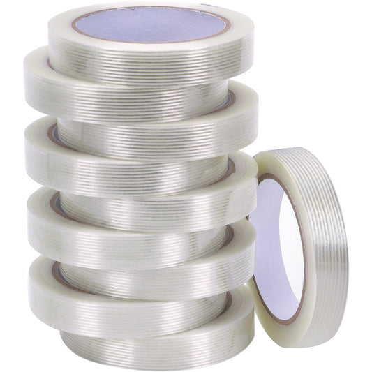 10 Pack 3/4 in×27YDS, Filament Strapping Tape, 270yds Total, Clear Fiberglass Reinforced Packing, Heavy Duty Wearproof Tape, Extra Thickness 5.5 mil