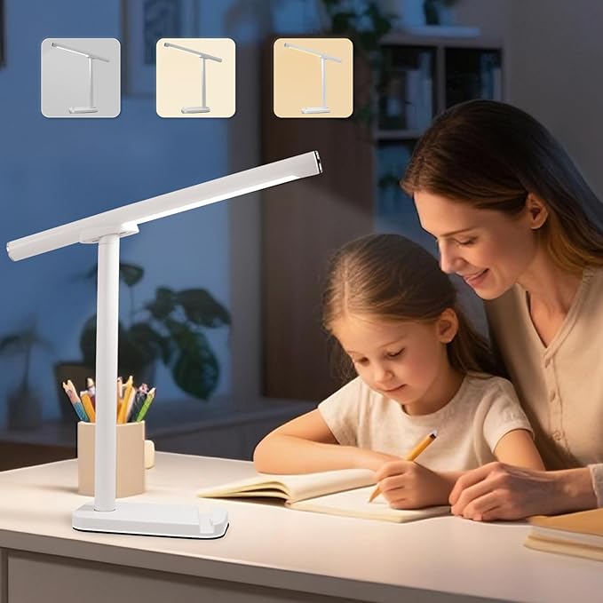 Magnetic Led Desk Lamp: 2 in 1 Reading Lamp with Phone Holder & USB Charging Port for Home Bedroom Office Study | Dorm Desk Lamp with 3500-6500k Touch Control Dimming | 5 Brightness Levels | White