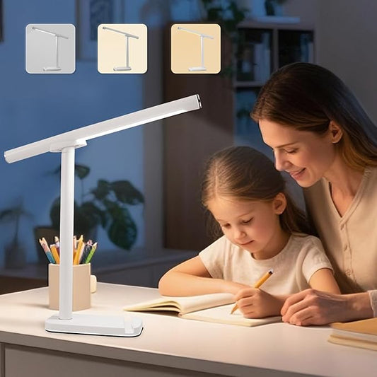 Magnetic Led Desk Lamp: 2 in 1 Reading Lamp with Phone Holder & USB Charging Port for Home Bedroom Office Study | Dorm Desk Lamp with 3500-6500k Touch Control Dimming | 5 Brightness Levels | White