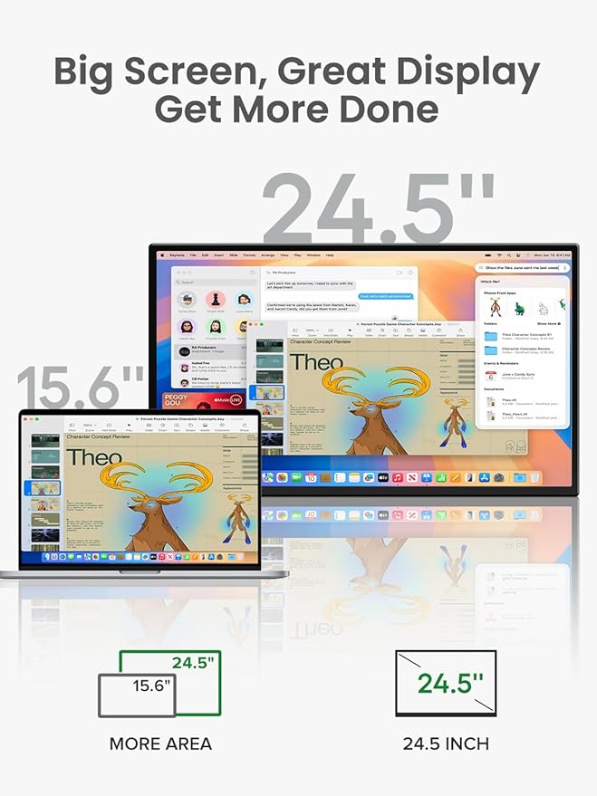 Portable Monitor 24.5” 165HZ, 2K Portable Gaming Monitor with FreeSync, HDR, 180°Adjustable Kickstand & VESA, 350Nits QHD IPS Large Travel Gaming Second Screen for Laptop, Game Console