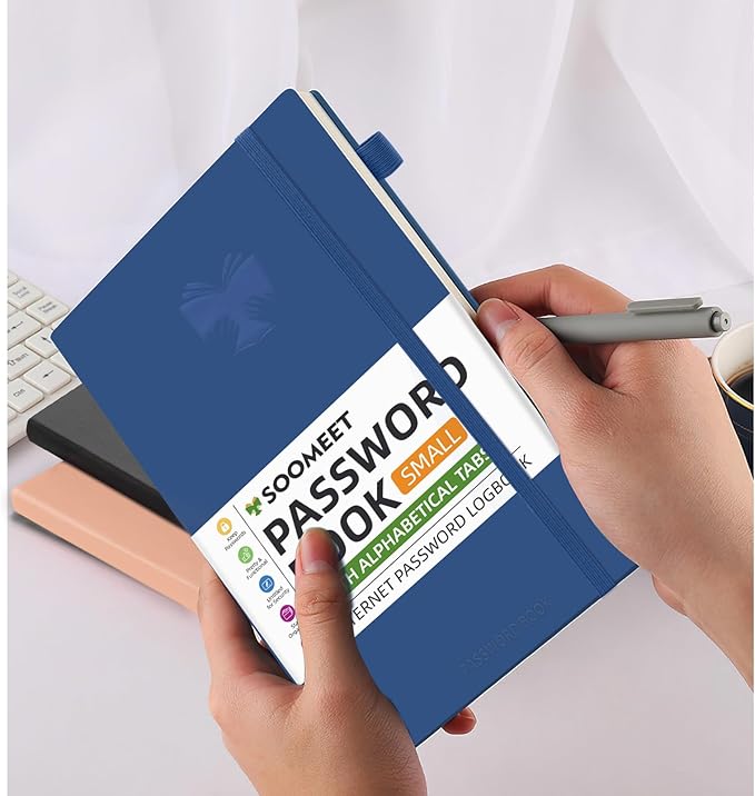 Password Book with Alphabetical Tabs, Hardcover Password Keeper, Size 4.4''x 6.1'' Password Notebook for Saving Internet Login, Username, Password Organizer for Computer & Website Logins, Blue