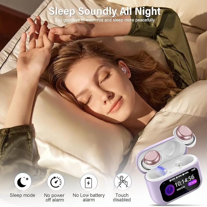 Sleep Earbuds Bluetooth 5.4 in Ear Touch Screen Sleep Headphones, Small Design Mini Sleep Earbuds for Side Sleepers with Sleep Mode, 48H Playtime Sleep Earphones Clear Calls, 5 EQ Modes, Purple