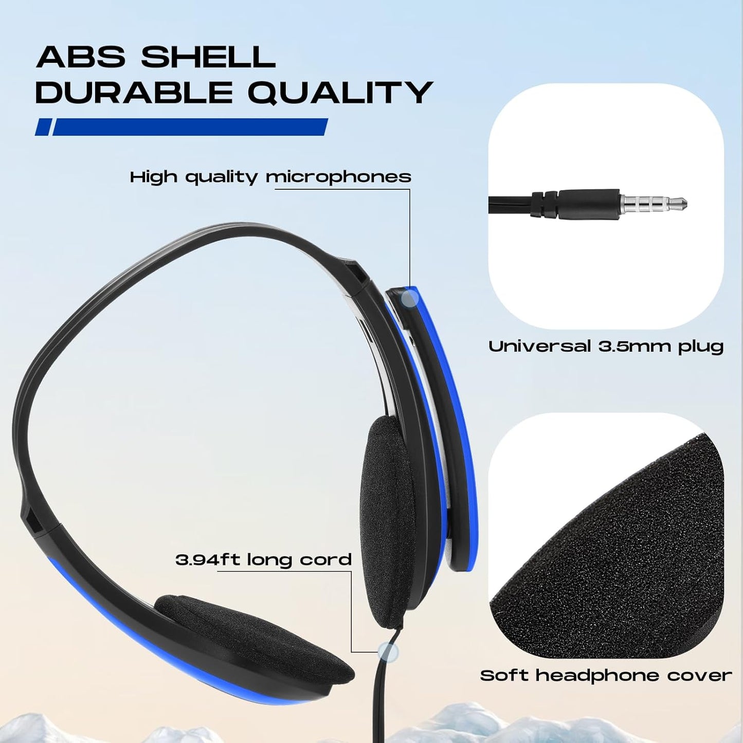 Yunsailing 20 Pack Bulk Classroom Headphones with Microphone Students Kids Wired School Class Set Headphones for School Library Computer Office Adults 3.5 Jack Universal Plug(Dark Blue)