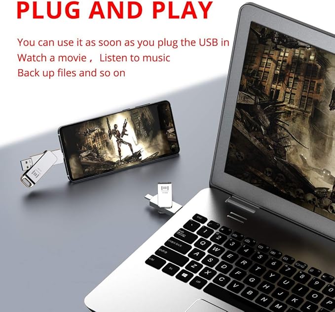 MOSDART 128GB USB3.1 Fast Speed C and A Dual Flash Drive, exFAT Memory Stick with Keychain Loop, for iPhone 15 and 16, Android Phone, iPad, MacBook, Silver(Pack of 2)