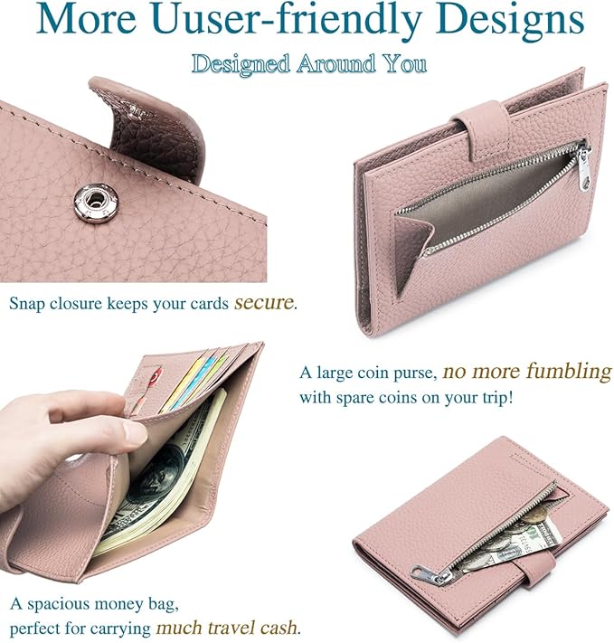 Leather Passport Holder for Travel Women – RFID Blocking Passport Wallet for Women with 1 Passport Slot & 3 Card Slots, Coin Pocket, SIM Card Slot – Slim Travel Organizer Gift (Pink)