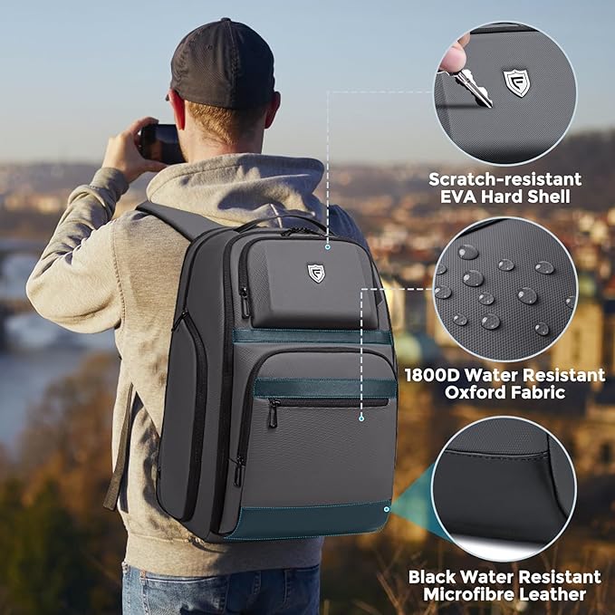 Grey Business Backpack for Men, Fits 17 Inch Laptop Water Resistant 45L Travel Bag with USB Charging Port, Expandable Men's Backpack for Work/College/Commuter