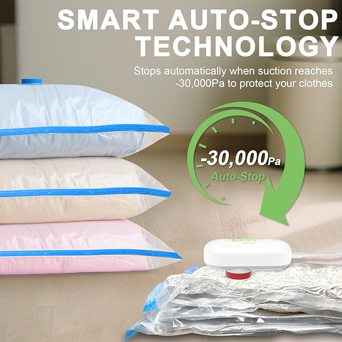 Mapambo Travel Game Changer- 9-Pack Travel Vacuum Bags with Smart-Stop Technology Pump, ≤60dB Silent Travel Essential, Travel Vacuum Bags for Luggage, Cruise Essentials