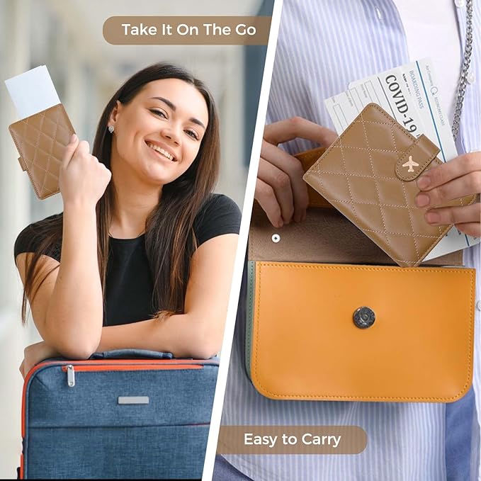 Melsbrinna Premium Leather Passport Holder Covers Case, Waterproof Rfid Blocking Travel Wallet Passport Holder with Pen Holder, Cute Passport Book for Women/Men