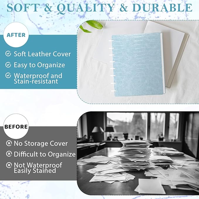 2 Pack Pu Leather 7X9.25 In Discbound Notebook Cover And Disc Set Discbound Planner Cover With 18 Pcs Expansion Discs 9-Disc Disc Bound Notebook Accessories(Blue+Green，No Inner Paper)