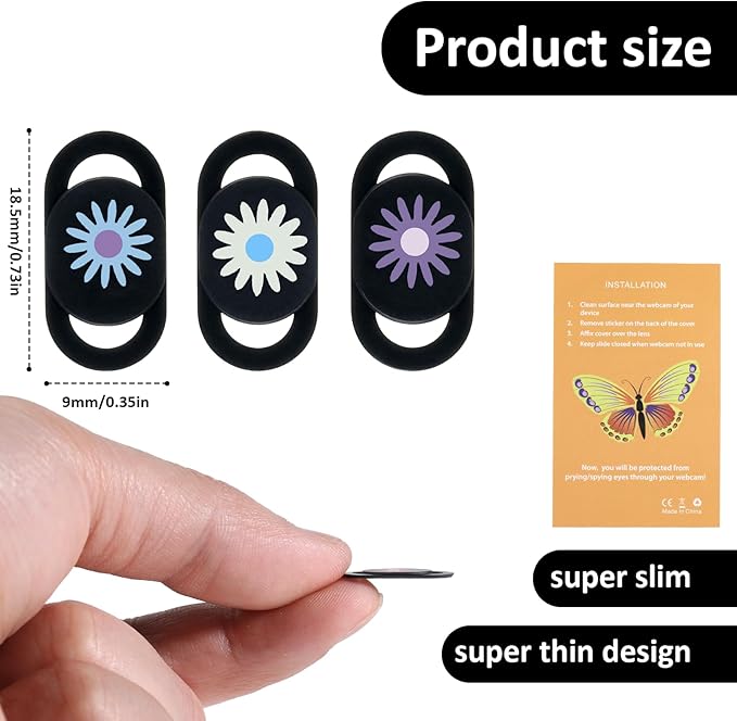 3 Pcs Laptop Camera Cover Slide, Computer Camera Privacy Cover Cute Computer Cameras Covers Slide Flower Phone Cameras Covers Ultra Thin Privacy Protector Fit for PC, Tablet, Computers