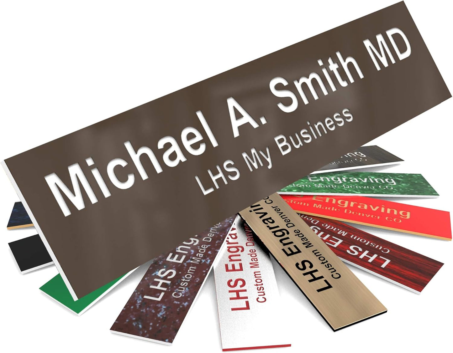 Door Name Plate Personalized for Office Brown Plastic Name Plate with White Letters - Made in USA 2x6 B25