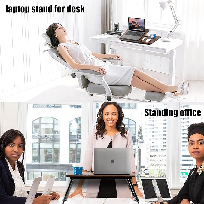 Laptop Desk for Bed Couch, Adjustable Foldable Bed Table with Cup Holder, Breakfast Serving Tray, Portable Laptop Lap Desk Stand for Working Reading Writing Eating Gaming in Bed Sofa Floor(DarkWalnut)