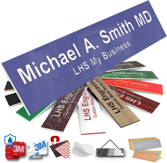 Engraved Name Plates for Door Sign Personalized Purple Plastic Plaque with White Letters - Made in USA 2x6 B13