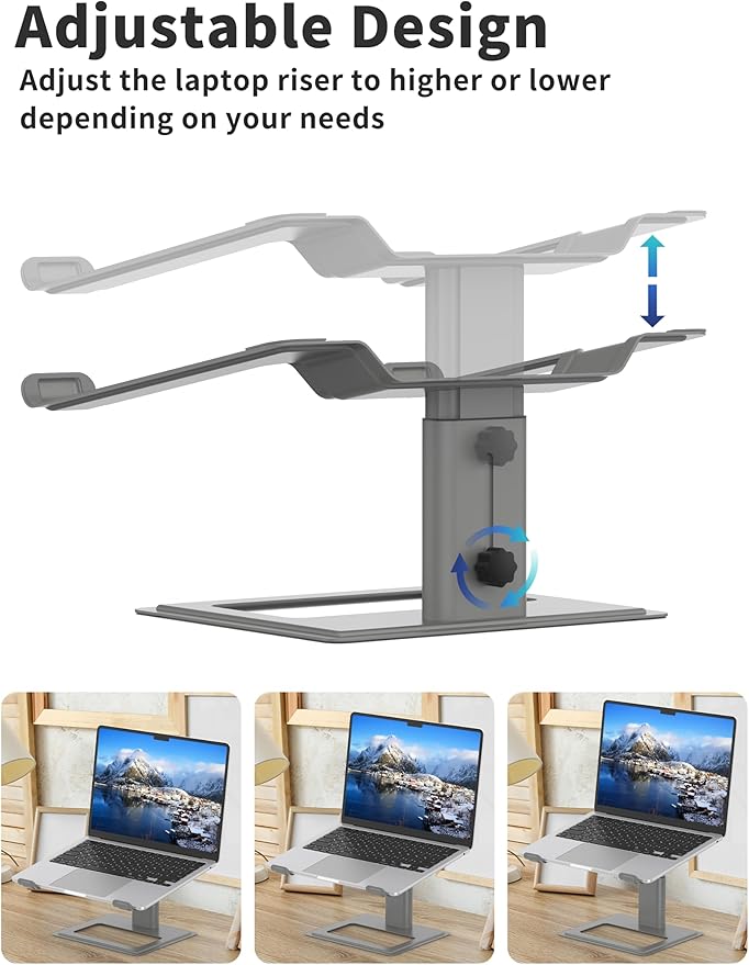 SOUNDANCE Adjustable Laptop Stand for Desk, Computer Stand, Ergonomic Laptop Riser Holder Compatible with 10 to 17.3 Inches Notebook PC Computer, Aluminum Grey