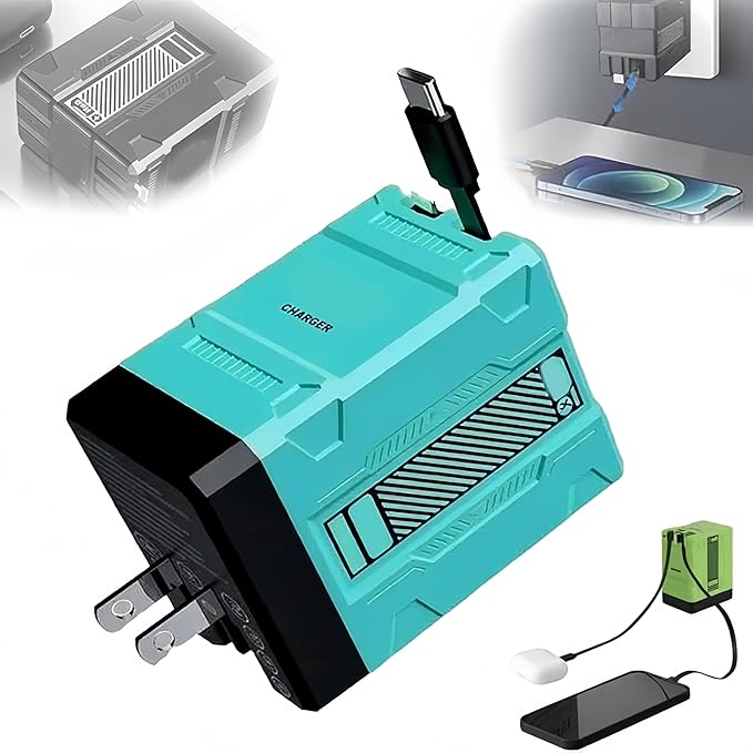 2-in-1 Fast Charging Adapter Compatible with 120W, 2026 New Scalable Retractable 120w Fast Charger Module, All in One Foldable Charging Adapter Wall Plug for Phone, Tablet, Laptops (Blue)