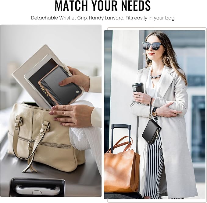 Passport Holder Wallet Bag with AirTag Holder, 11 Card Slots and Passport Solt Cash Solt Photo Solt Zipper Pocket, RFID Blocking Wristlet Strap.Black