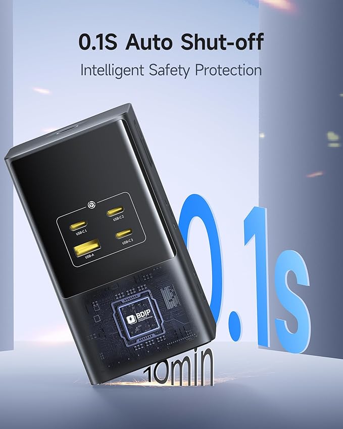 Baseus Charging Station 67W, 10-in-1 USB-C PD Fast Charging Desktop Charger with 1200J Surge Protection, 5ft Extension Cord, 6 AC, 3 USBC, 1 USBA Ports for iPhone 17/16, MacBook, Tablet, Desktop