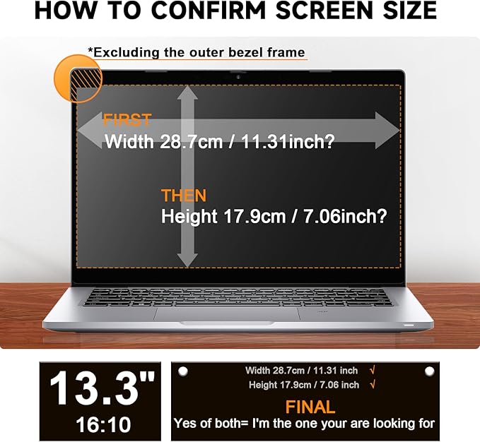 Laptop Privacy Screen 13.3 Inch 16:10 Aspect Ratio - Compatible with Lenovo Hp Dell Acer Asus Thinkpad Envy Xps, Anti Blue Light Glare Filter, Removable Laptop Screen Privacy Shield 13.3 in, Anti-Scratch Screen Protector
