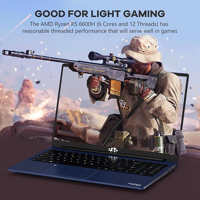 NIMO 15.6" IPS FHD-Gaming-Laptop, 6 Cores AMD Ryzen 5 6600H 16GB DDR5 RAM 1TB SSD (Beat i7-1165G7 up to 4.5GHz) 660M 6nm GPU-Computer with 100W Type-C Backlit Keyboard, Fingerprint