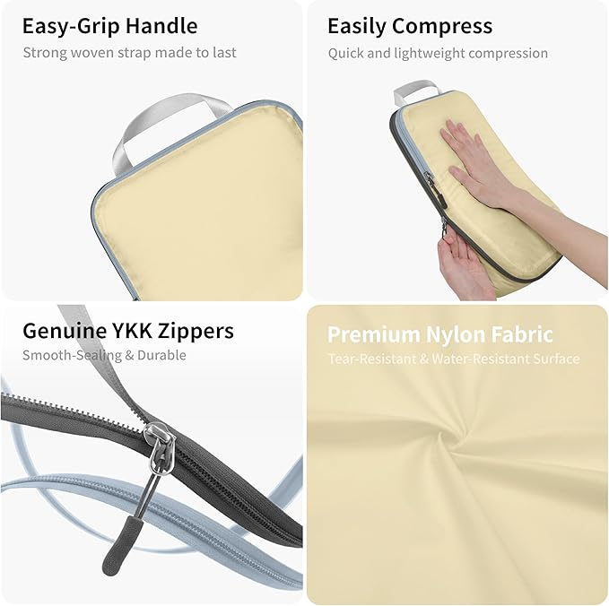 Cipway Compression Packing Cubes for Travel Ultralight Expandable Packing Organizers with Laundry & Toiletry Bag for Carry on Luggage (Vanilla Cream 6 Set)