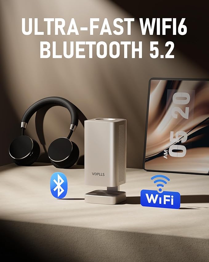 [Officially-Licensed APP & DoIby Audio] Smart Mini Projector with WiFi and Bluetooth, VOPLLS 1800ANSI Portable Outdoor Projector 4K Support with TOF Real-Time Focus, Native 1080P Home Movie Projector