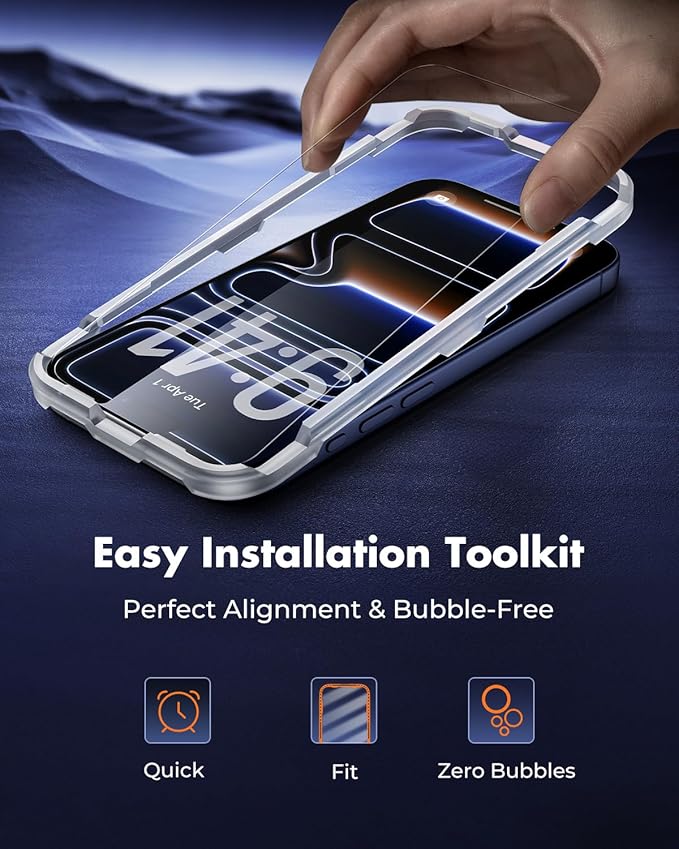 UNBREAKcable 3-Pack Screen Protector for iPhone 17 Pro, Double Shatterproof Tempered Glass [Easy Installation Frame] [9H Hardness] [99.99% HD Clear] [Case Friendly] for iPhone 6.3 inch