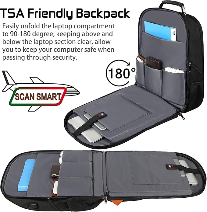 18.4 Laptop Backpack Women Men, 55L-60L Flight Approved Extra Large Travel Backpack RFID Anti Theft and TSA Friendly Backpack, Water Resistant College School Heavy Duty With USB Charging Port, Orange