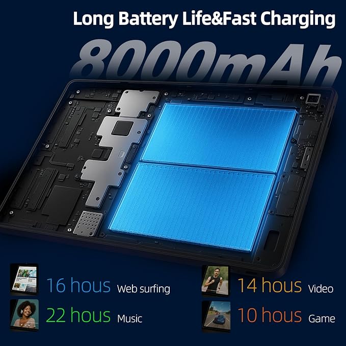 11 inch Tablet, Android 14 Tablet, Android Tablets with Case, Octa-core MTK8781, 20GB (8+12)+128GB, 2.4K HD Touchscreen, 8000mAh Large tableta with Wi-Fi 6, BT 5.2, GPS, Google Tablets for Adults