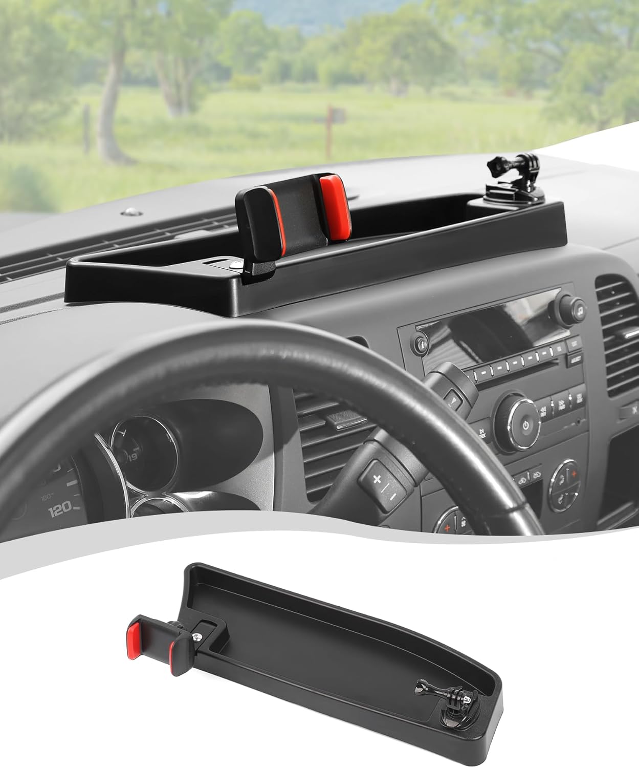 Hoolcar Dash Mount Cell Phone Holder Center Console Dash Tray Dashboard Storage Box Organizer Compatible with Chevrolet Silverado 2007-2013, Interior Accessories