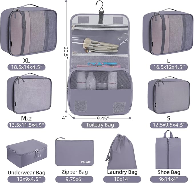 BAGAIL 6 Set/8 Set/10 Set Packing Cubes Various Sizes Packing Organizer for Travel Accessories Luggage Carry On Suitcase