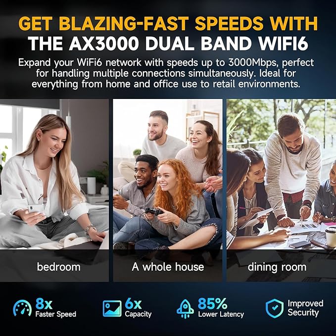 2026 Mesh AX3000 WiFi 6 Extender Signal Booster for Home, Range up to 20K+ Sq.Ft, 3000Mbps Wireless Internet Repeater, Dual Band Signal Amplifier with Gigabit Ethernet Port, 10X Faster WiFi Extender