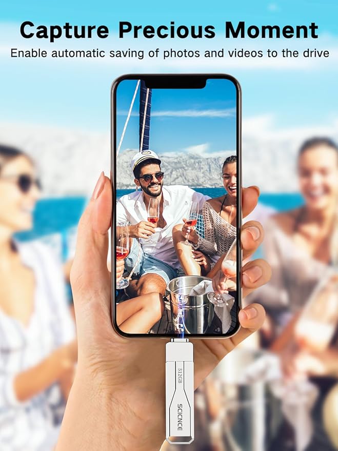 SCICNCE 512GB Flash Drive Intended for iPhone iPad, Memory Stick Storage for Photos and Videos Backup, Compatible with iPhone iPad Android PC, Plug and Play, No Application Required (Metal Silver)