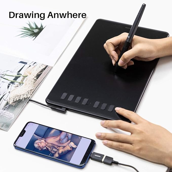 HUION Inspiroy H950P Drawing Tablet, 8x5 inch Digital Art Tablet with Battery-Free Stylus, 8192 Pen Pressure, Tilt, 8 Hot Keys, Graphic Tablet for Design, Writing, OSU, Work with Mac, PC, Mobile