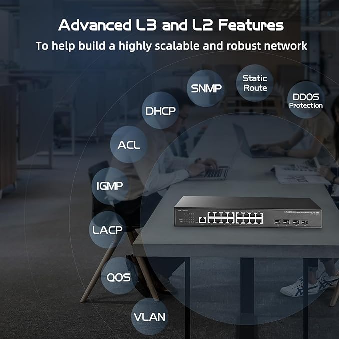 Binardat 20 Port 2.5G Web Managed Switch, 16x2.5G Ethernet, 4x10 Gigabit SFP Ports, Web/CLI L3 Managed, Metal Multi-Gigabit Desktop/Rackmount Network Switch