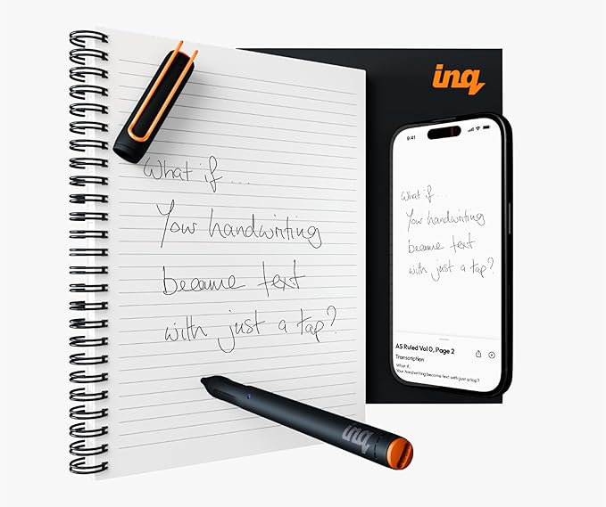 inq Smart Writing Set – Converts Handwriting to Text – Real Ink on Real Paper - AI Note Taking, Voice Recording and Transcription, For iPhone and Android - Smart Pen & Notebook (Letter Size)