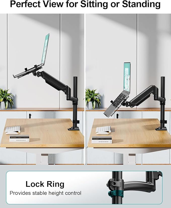 MOUNT PRO Laptop Arm Desk Mount, Single Monitor Stand with VESA Laptop Tray, Adjustable Lap Top Holder for Max 22lbs 17" Notebook & 32" Computer Screen, Swivel Notebook Bracket, Clamp on/Grommet Base