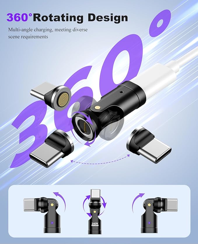 TiMOVO USB C Magnetic Adapter, (2 Pack) PD 240W Charging, Data Transfer, Right Angle C to C Adapter Extender for iPad/iPhone, Black