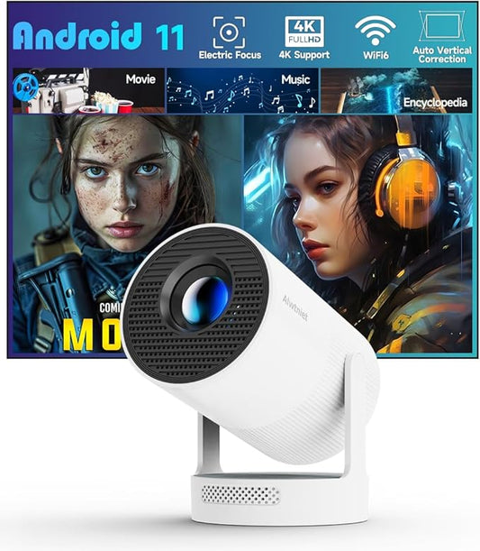 【Electric Focus】Mini Projector with WiFi 6 and Bluetooth 5.4, Smart Portable Projector 4k Support, 5W Soundbase Speaker, Auto Keystone 180° Rotation, Home Outdoor Movie Proyector HY300Ultra