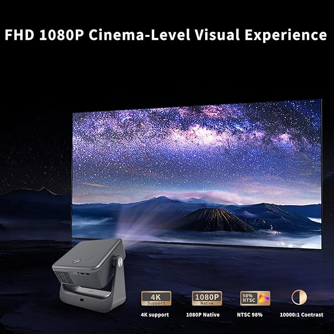 [GTV Ecosystem/Voice Input/Auto Focus] GINCSRI 4K Multi-media Smart Projector with WiFi and Bluetooth, 800 ANSI Home Cinema Proyector, Native 1920x1080 Pixel Outdoor Portable iOS/Android Phone Support