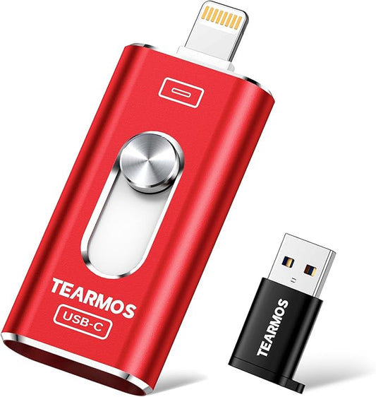 512GB Photo Stick for iPhone Flash Drive, Memory Stick Phone Storage for Photos and Videos Files Backup, Compatible with iPhone iPad Android PC, Plug & Play, No App Required (Red)