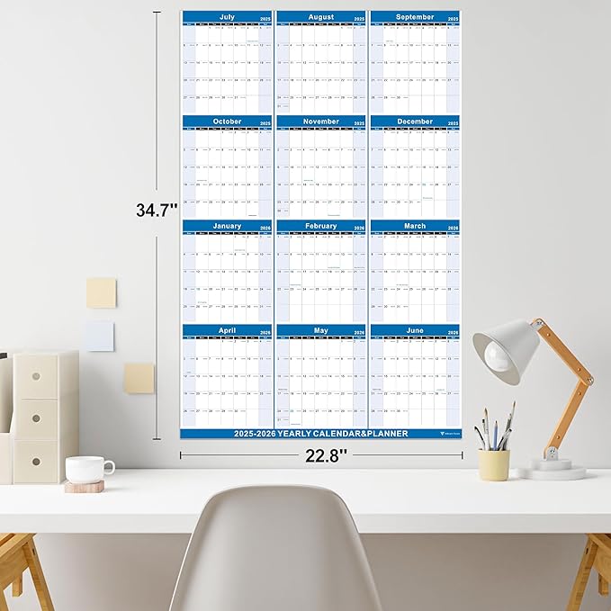2025-2026 Yearly Wall Calendar - annual calendar 2025-2026, 2025-2026 Yearly Wall Calendar&Planner with Thick Paper, July 2025 - June 2026, X Large, 34.7" x 22.8", 2025-2026 Yearly Planner (2025-2026 Yearly Wall Calendar - Blue)