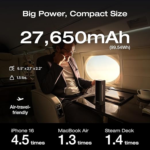 EF ECOFLOW Rapid Pro Power Bank (27650mAh, 300W, 140W Built-in Cable), 4-Port Portable Charger, 140W Output, Up to 320W Recharge, Compatible with iPhone 17/16/15/14, Samsung, Laptop and More