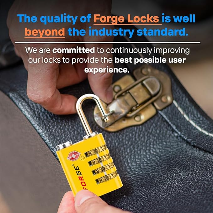 Forge Dual-Opening: Key or Combination Access Lock, TSA Approved Locks for Luggage, Pelican case, Travel, Gym, School, Stainless Steel Shackle. (Multi Color, 4 Pk)