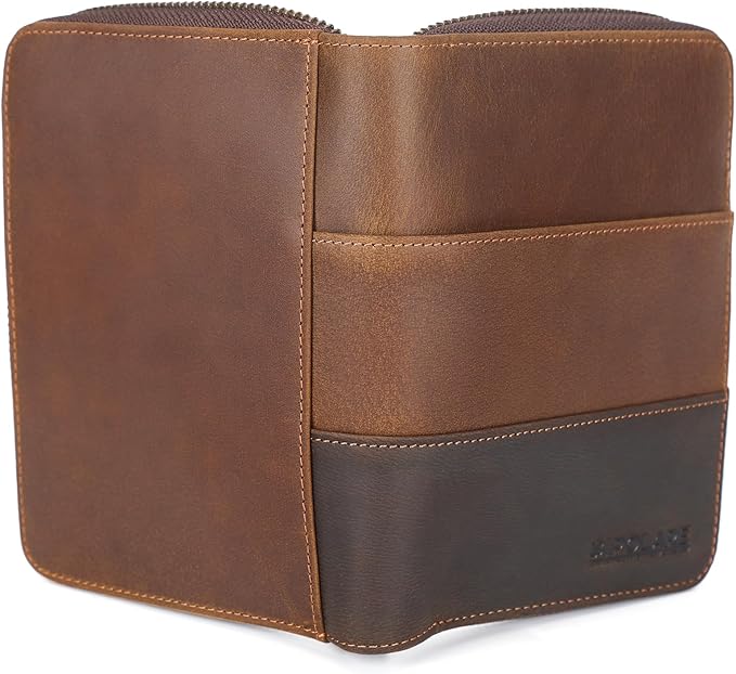 Polare Full Grain Leather Travel Passport Wallet with YKK Zipper and RFID Blocking Document Organizer Holder 2 Passports (Cocoa Brown)