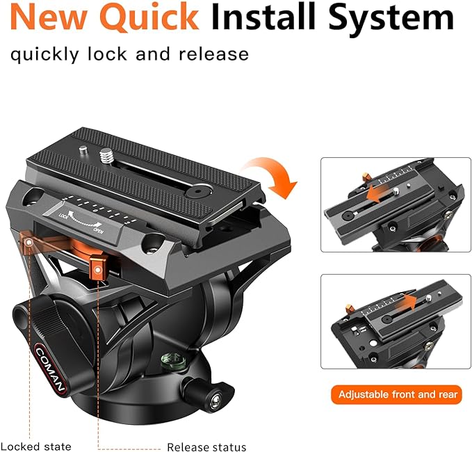 COMAN Camera Tripod, Heavy Duty Tripod for Camera with 72" Aluminium and 360 Degree Fluid Head for Canon Nikon DSLR Camcorder Video Shooting