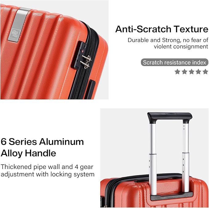 Hanke Expandable Hard Shell Luggage Sets 2 piece Carry on Luggage with Wheels Suitcases Lightweight Checked TSA Luggage Rolling Large Suitcase Travel Luggage Bag Woman Men 20/29 Inch(Orange)