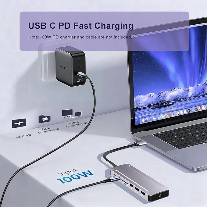 USB C Hub Adapter for MacBook Pro/Air M4 M3 M2 M1 2025-2018 13" 14" 15" 16", Mac Multiport Adapter, 13 in 2 MacBook Accessories with Dual HDMI 4K, 100W PD, Audio, RJ45, SD/TF, USB C/USB A Data Ports