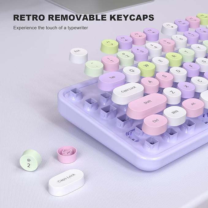 Colorful Computer Keyboards Wired, USB Plug and Play Full Size Typewriter Keyboard, Cute Aesthetic Keyboard with Foldable Stands for Windows PC Laptop (Purple)