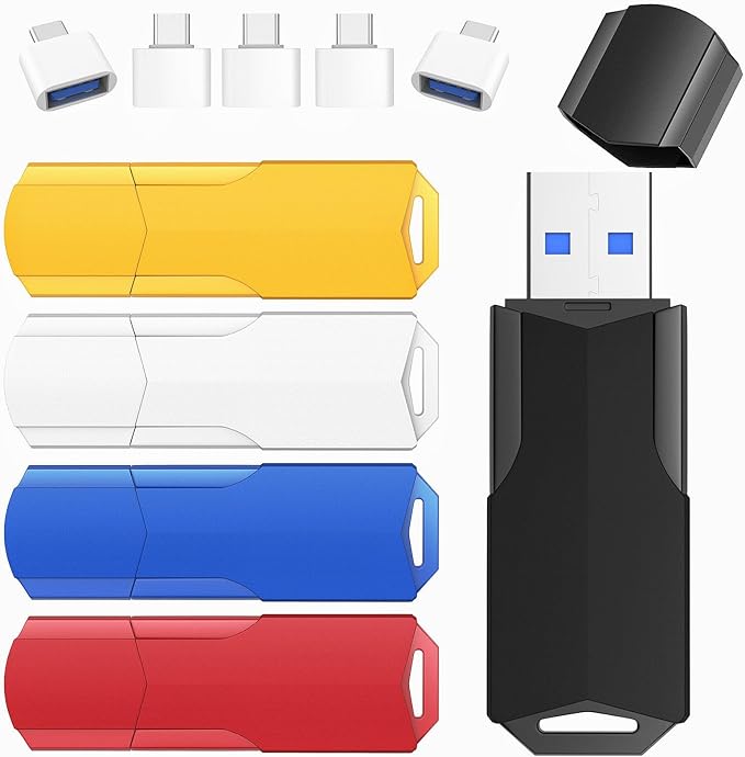 32GB Flash Drives 5 Pack Wooolken USB 3.0 Thumb Drives with USB C Adapters and Lanyards,Memory Sticks for Data Storage