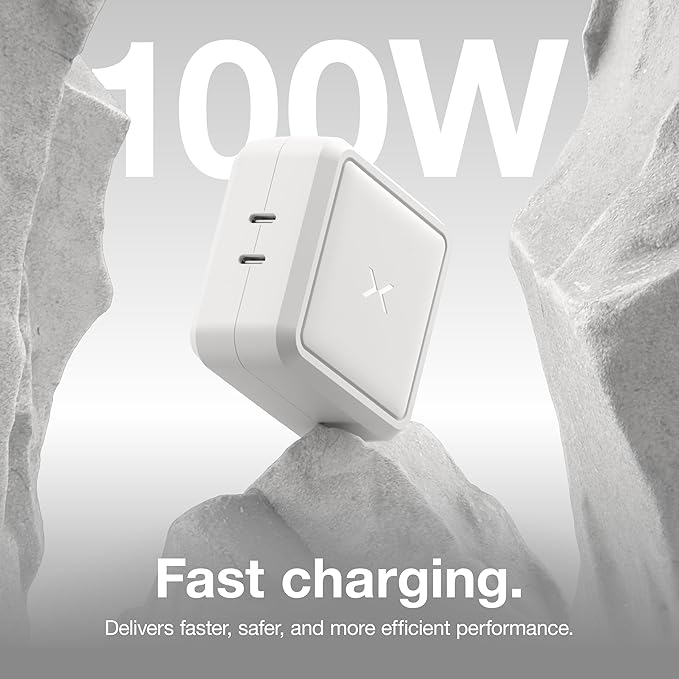 NOCO XGrid X100: 100W USB-C Charger – Dual Port GaN Power Adapter with PD 3.0, QC 4.0+, and PPS – Fast Charging with Smart Power Distribution – Foldable Wall Plug, UL Listed